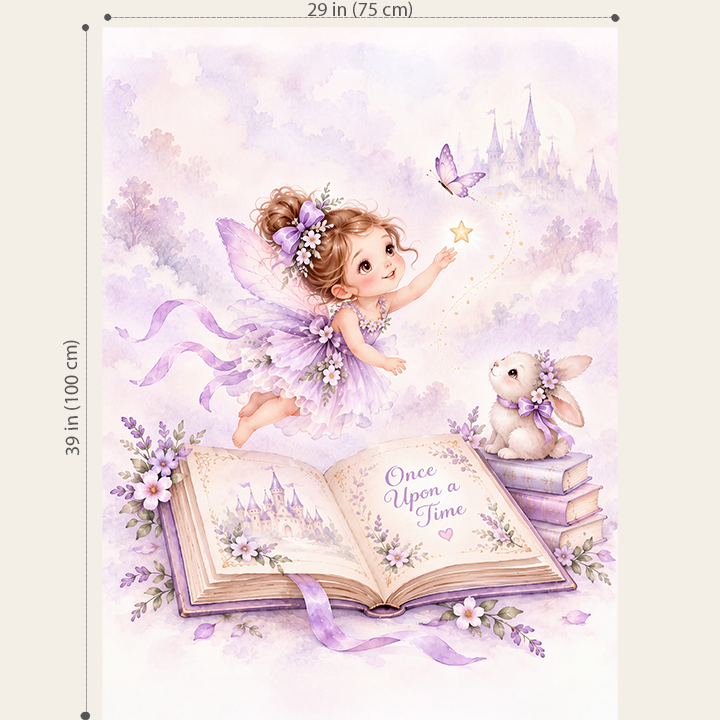 Fairy Girl & Bunny Quilt Fabric Panel Set, Lavender Storybook, Baby Nursery, Cotton Quilting