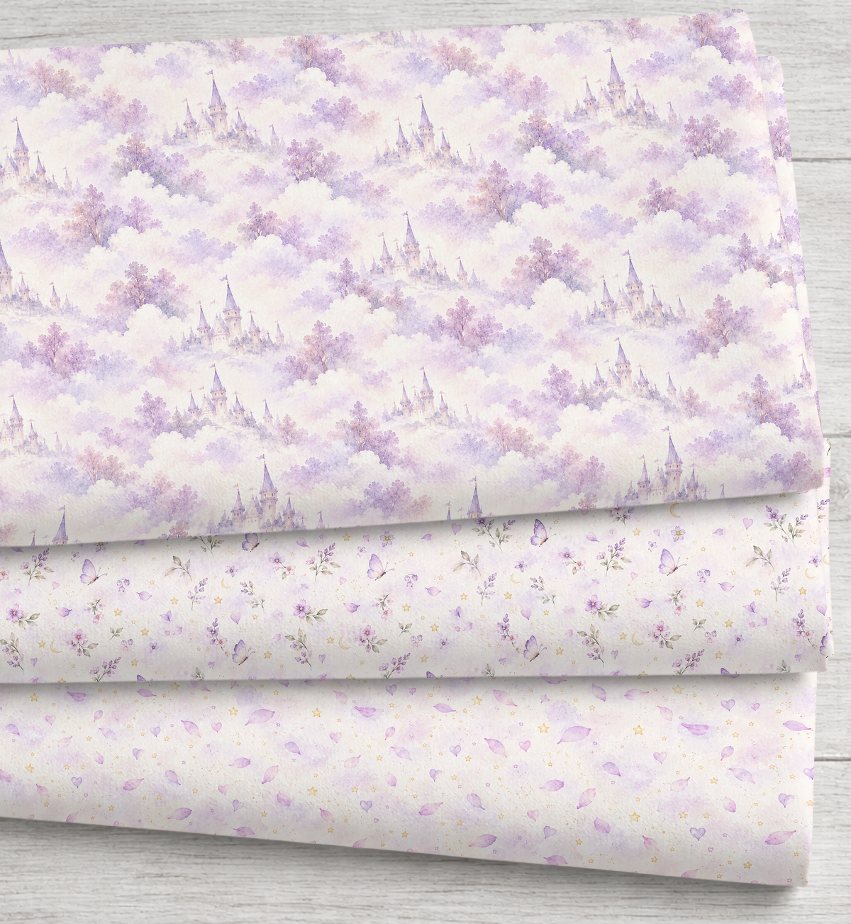 Quilting Fabric by the Yard, Lavender Fairy Tale Castle, Butterfly Floral, Cotton, Baby Nursery