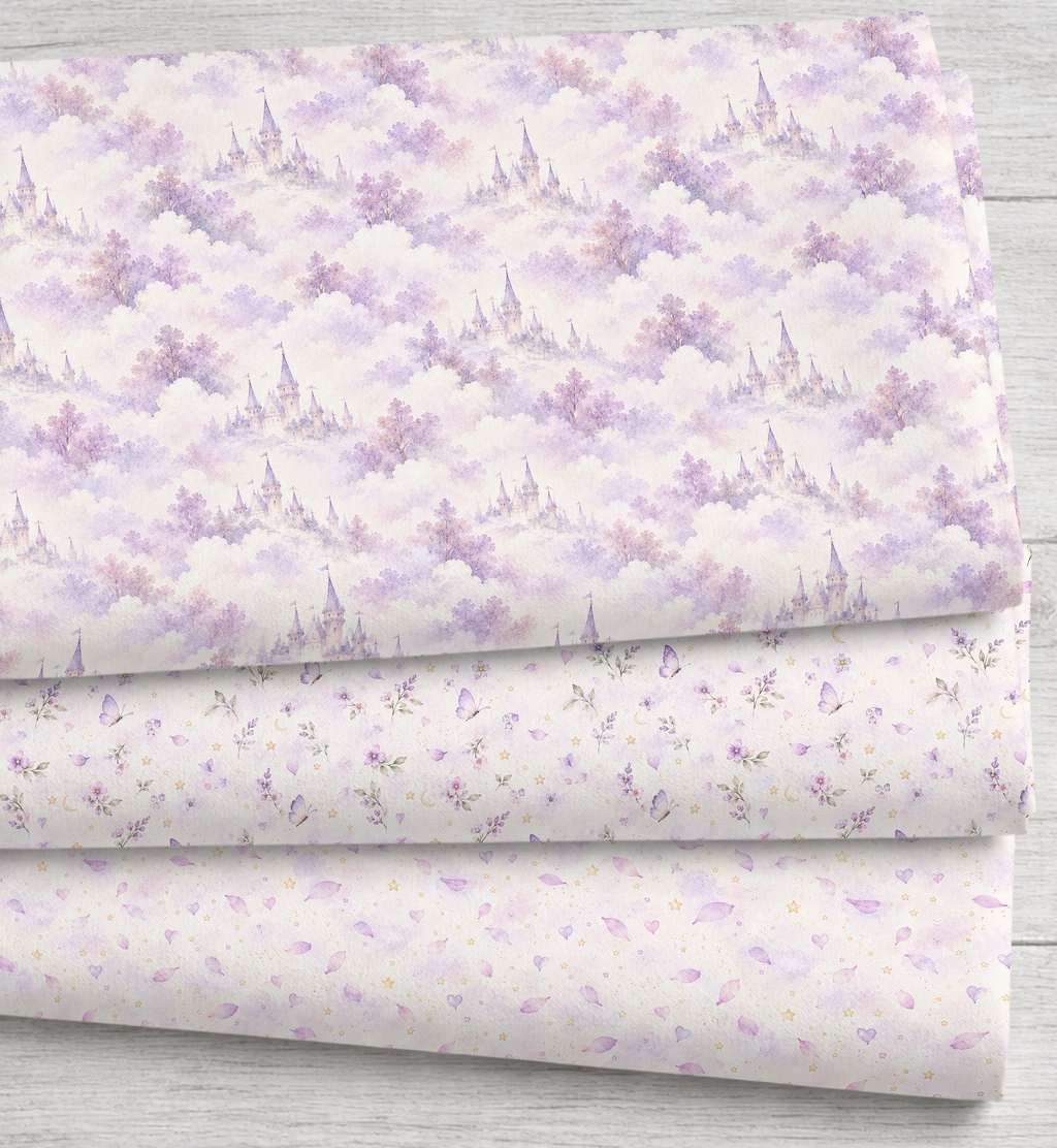 Fairy Girl & Bunny Quilt Fabric Panel Set, Lavender Storybook, Baby Nursery, Cotton Quilting