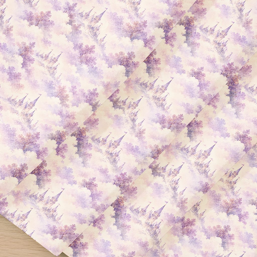 Quilting Fabric by the Yard, Lavender Fairy Tale Castle, Butterfly Floral, Cotton, Baby Nursery