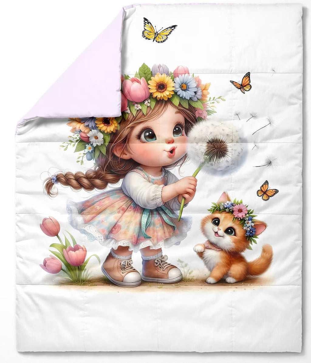 Maison De Flufari TM - Little Girl and Kitten Fabric Panel