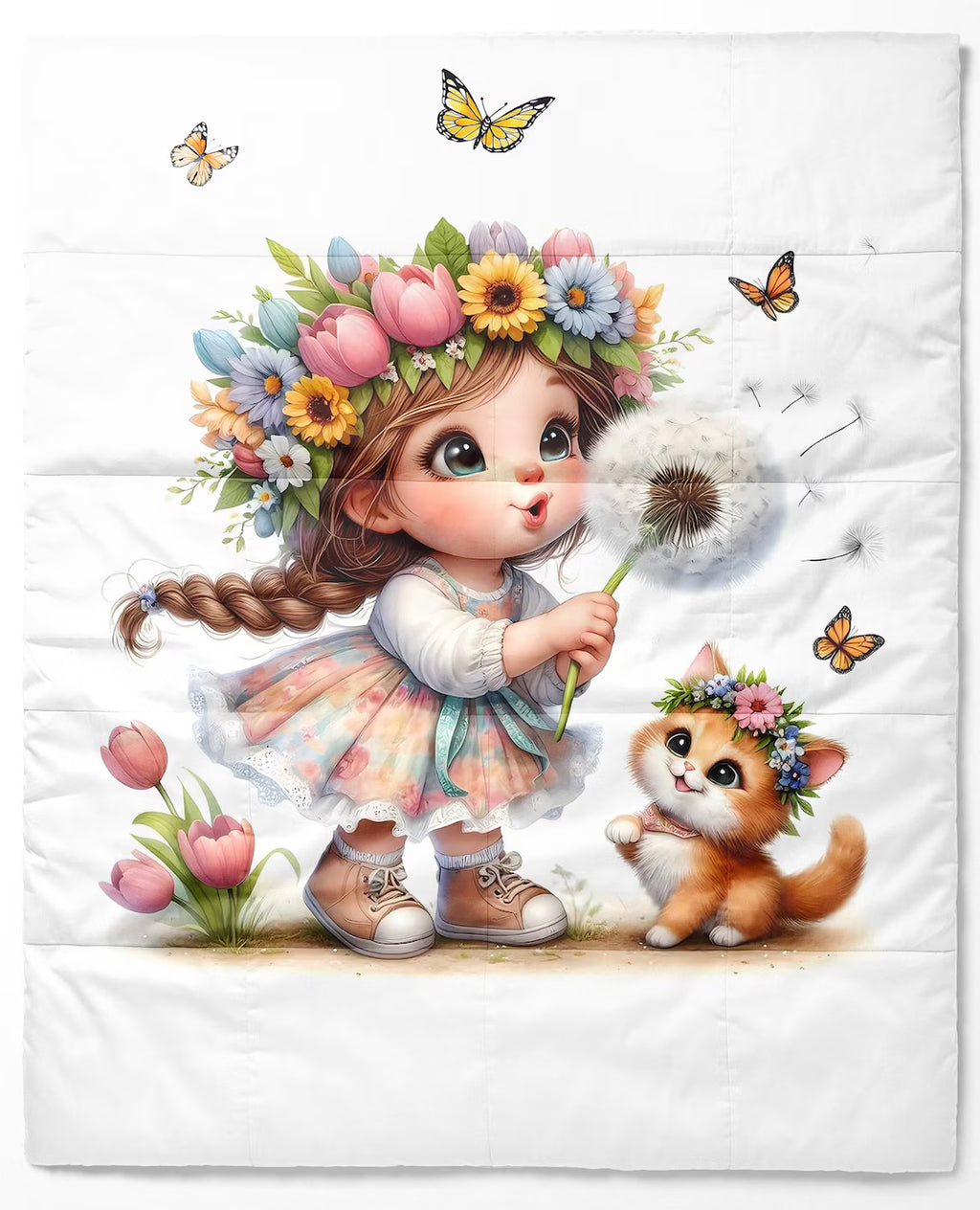 Maison De Flufari TM - Little Girl and Kitten Fabric Panel