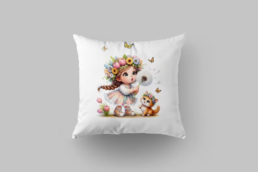 Maison De Flufari TM - Little Girl and Kitten Fabric Panel