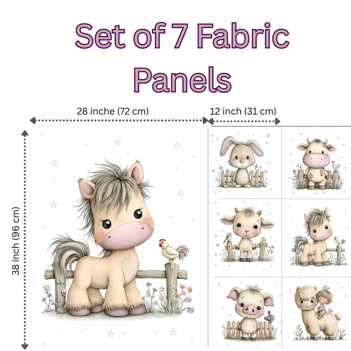 Maison De Flufari TM - Baby Horse Pony Cotton Fabric Panel