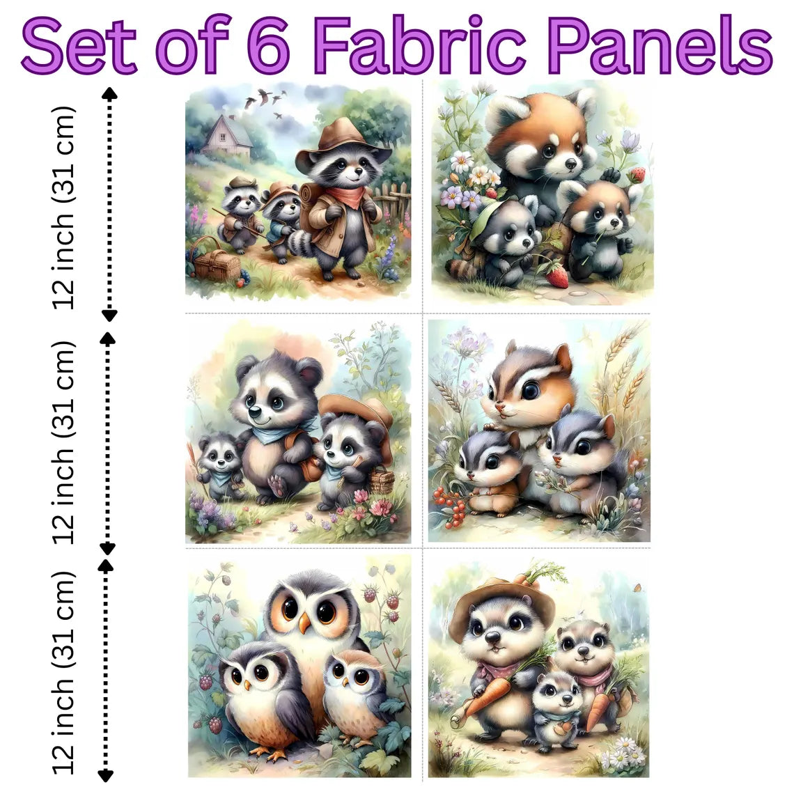 Maison De Flufari TM - Owl Family Cotton Fabric Panel Quilting