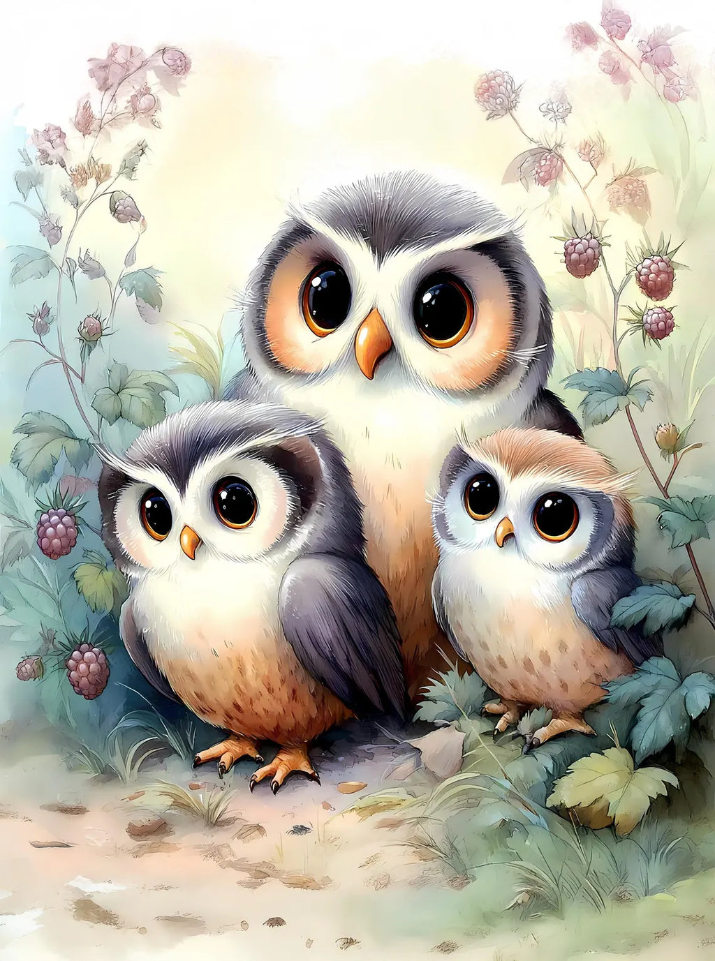 Maison De Flufari TM - Owl Family Cotton Fabric Panel Quilting