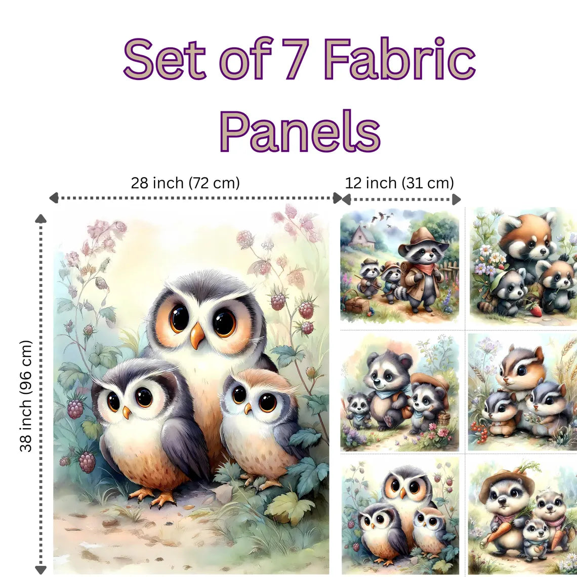Maison De Flufari TM - Owl Family Cotton Fabric Panel Quilting