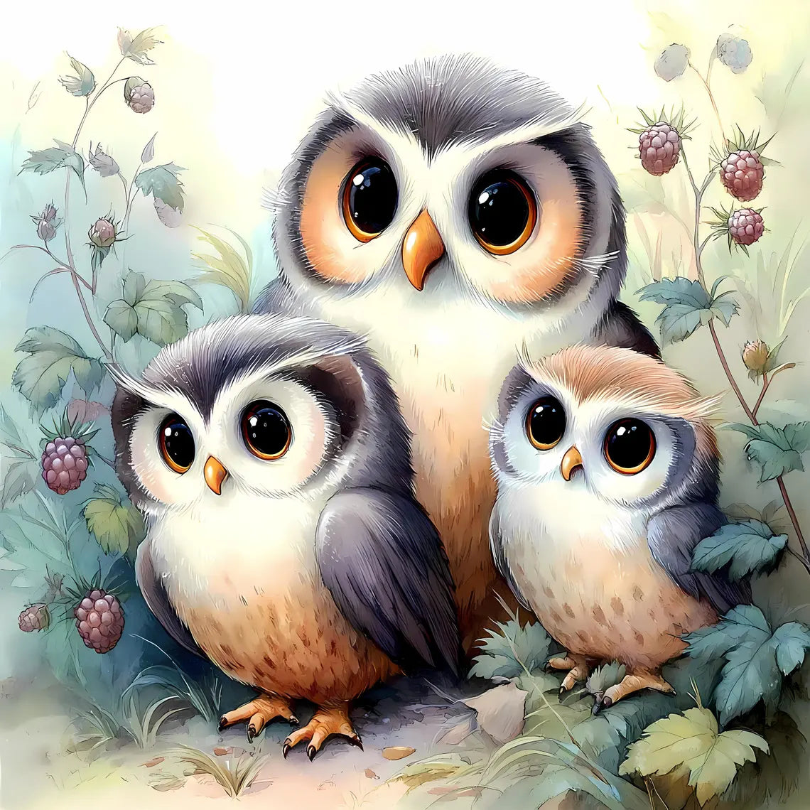 Maison De Flufari TM - Owl Family Cotton Fabric Panel Quilting