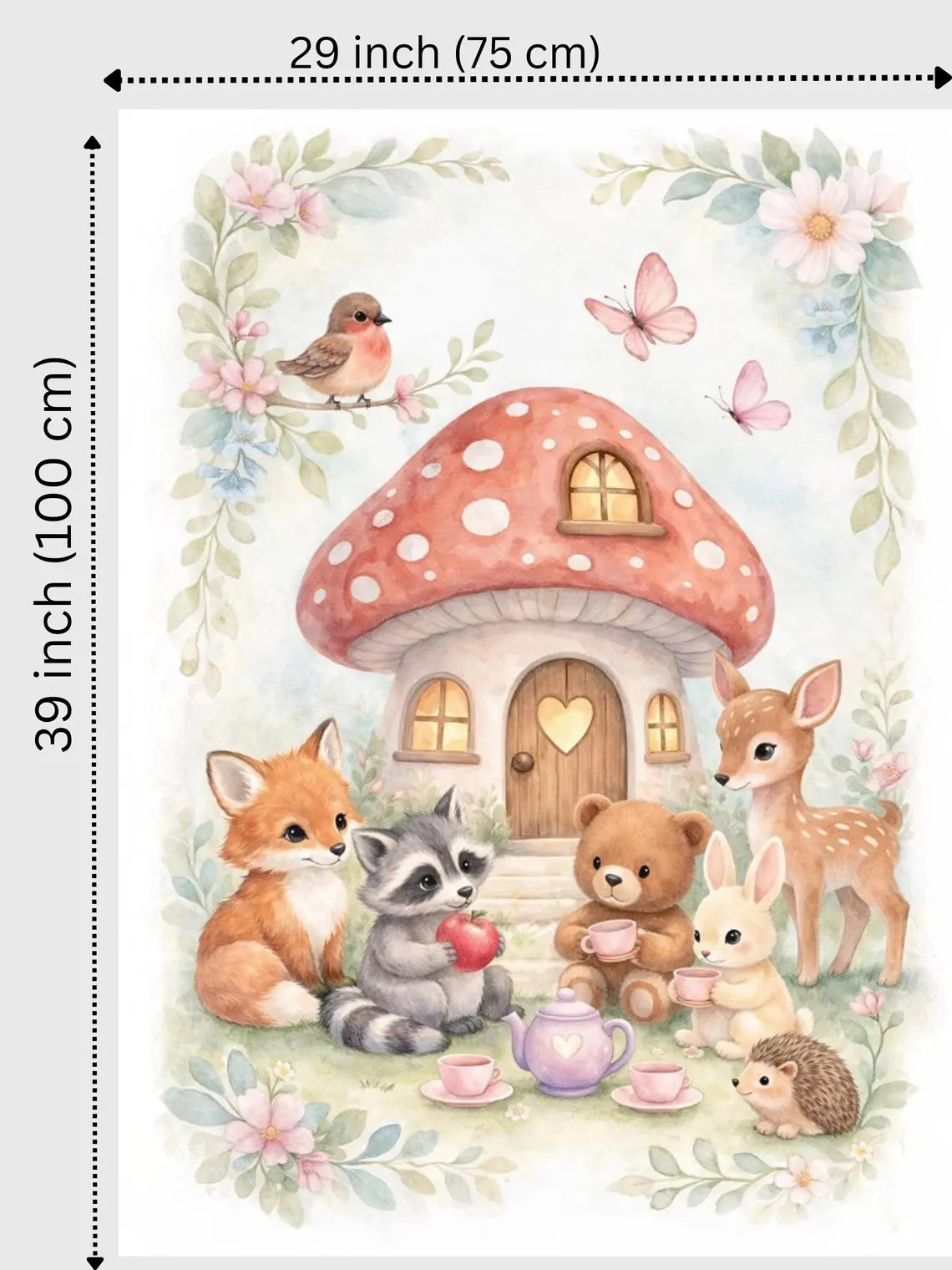 Maison De Flufari TM - Woodland Tea Party Animal Fabric Panel for Quilting