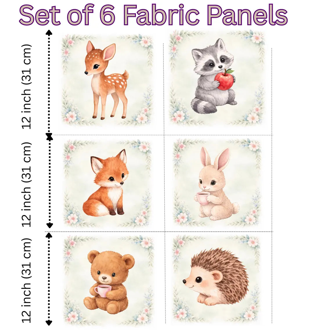 Maison De Flufari TM - Woodland Tea Party Animal Fabric Panel for Quilting