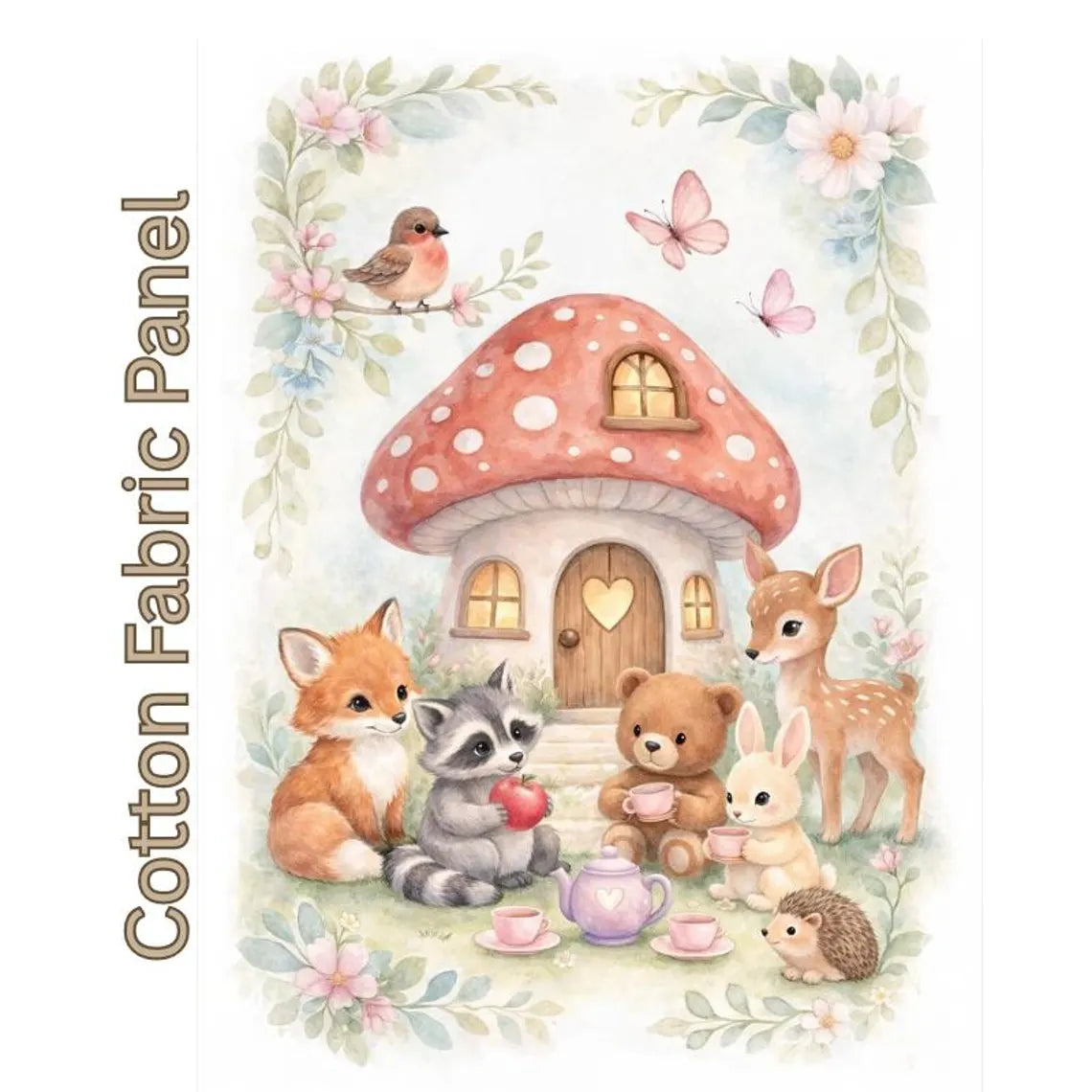 Maison De Flufari TM - Woodland Tea Party Animal Fabric Panel for Quilting