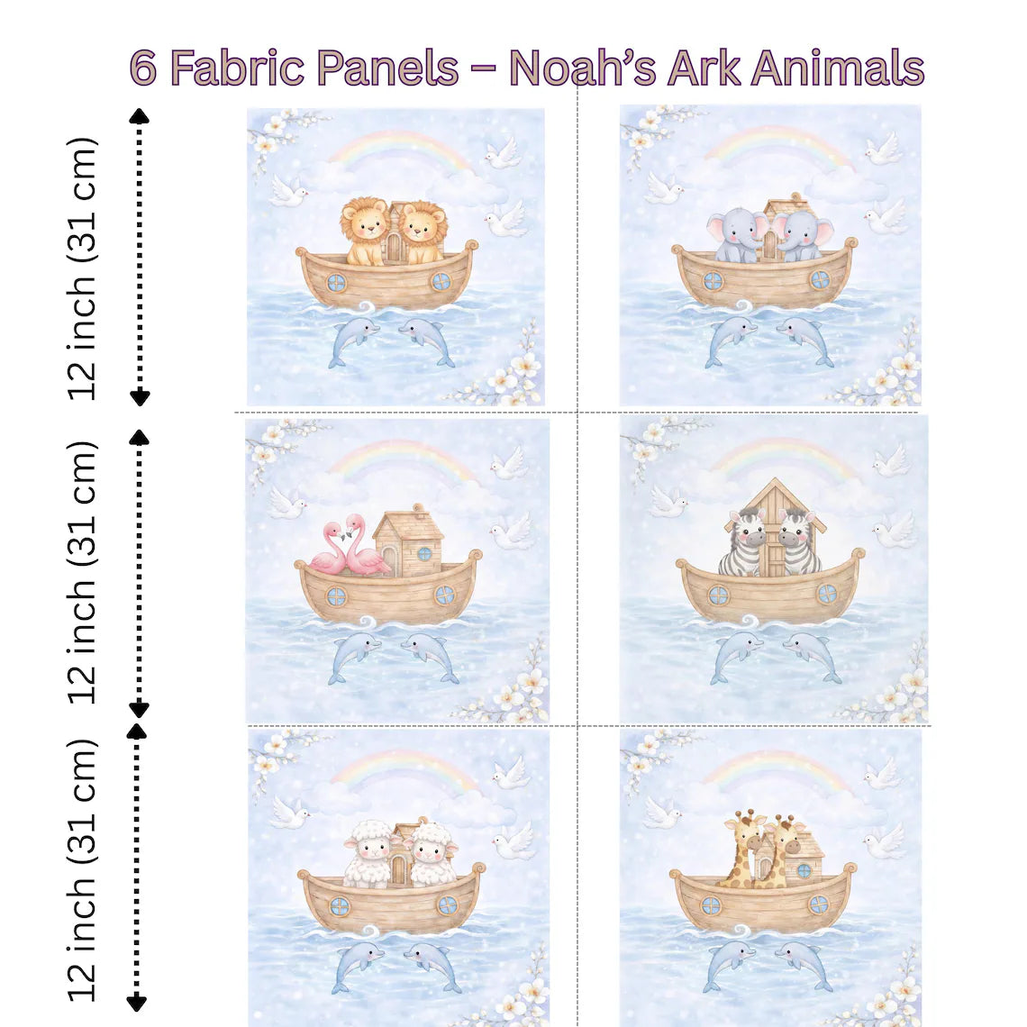 Maison De Flufari TM  - Pastel Blue Noah’s Ark Fabric Panel Set Baby Quilt