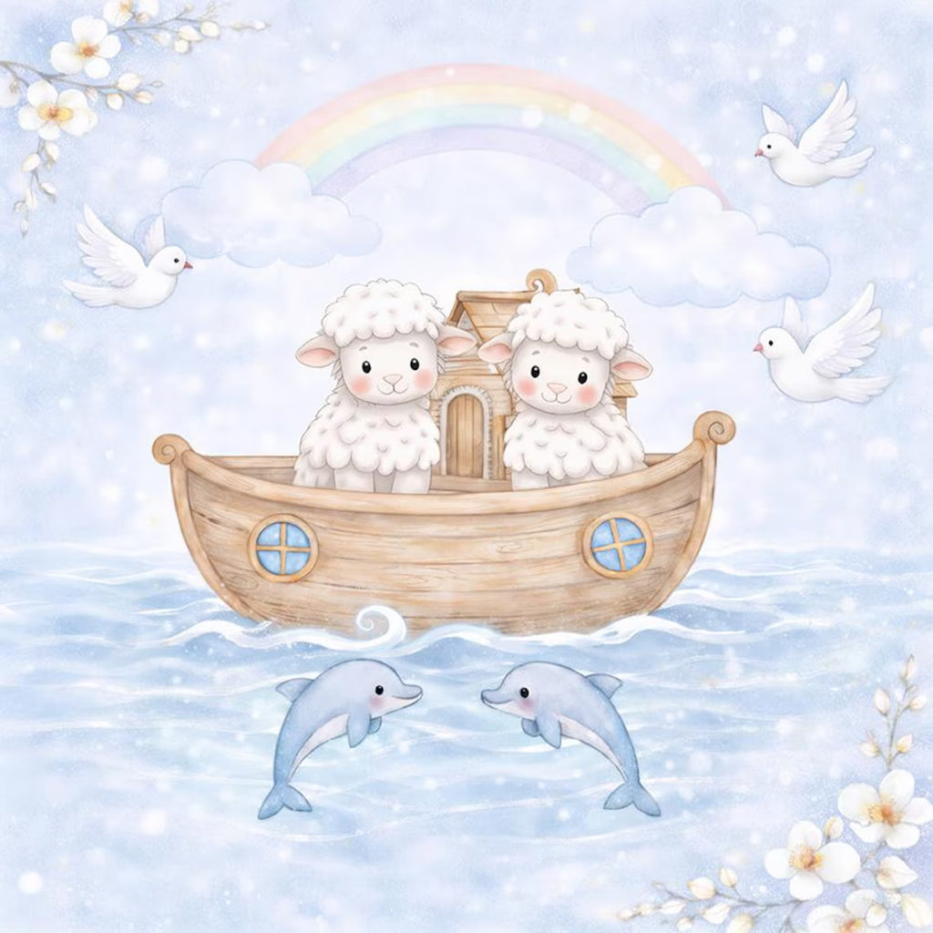 Maison De Flufari TM  - Pastel Blue Noah’s Ark Fabric Panel Set Baby Quilt