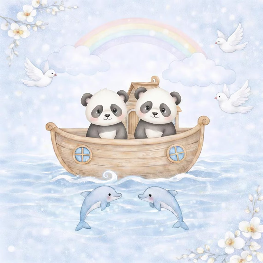 Maison De Flufari TM  - Pastel Blue Noah’s Ark Fabric Panel Set Baby Quilt