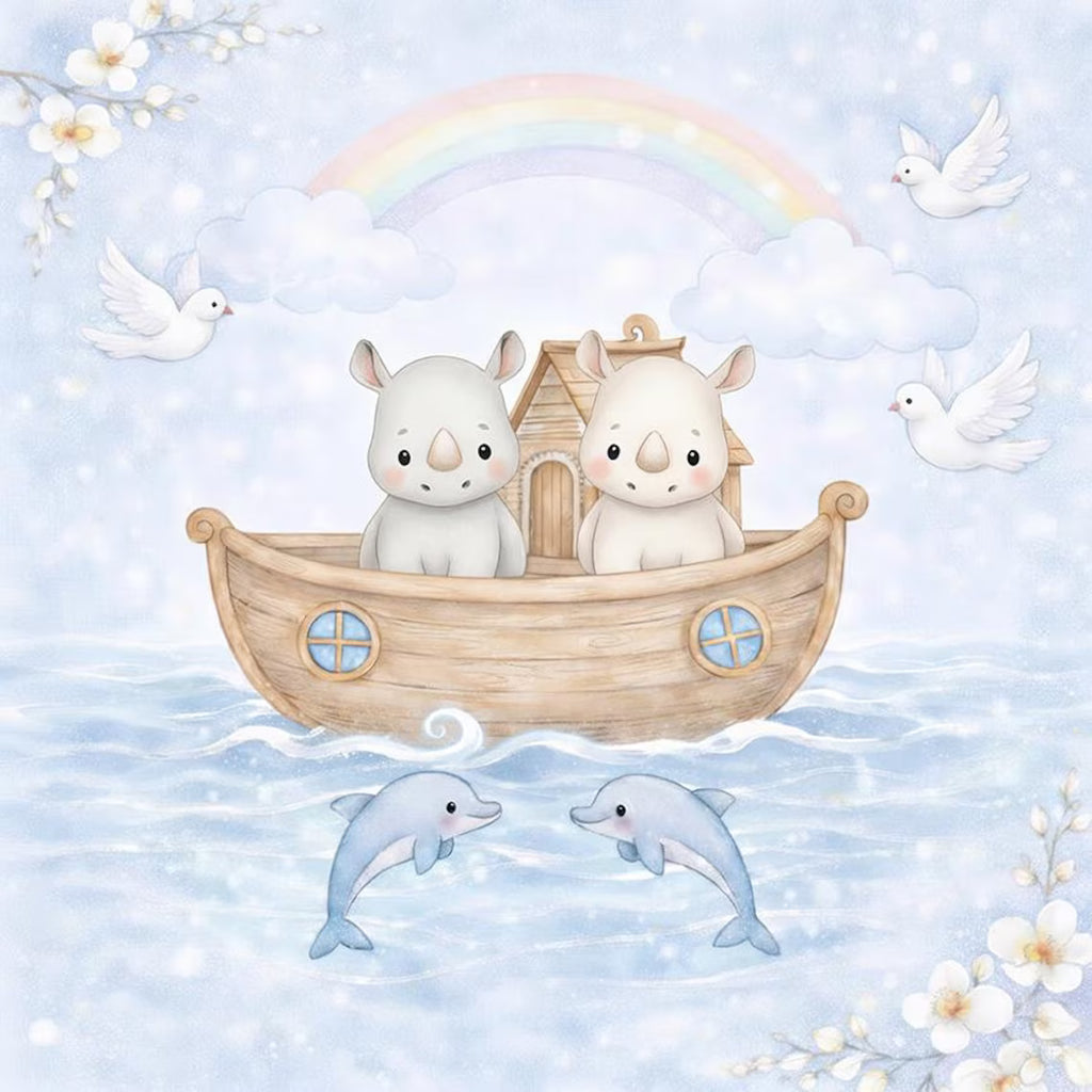 Maison De Flufari TM  - Pastel Blue Noah’s Ark Fabric Panel Set Baby Quilt
