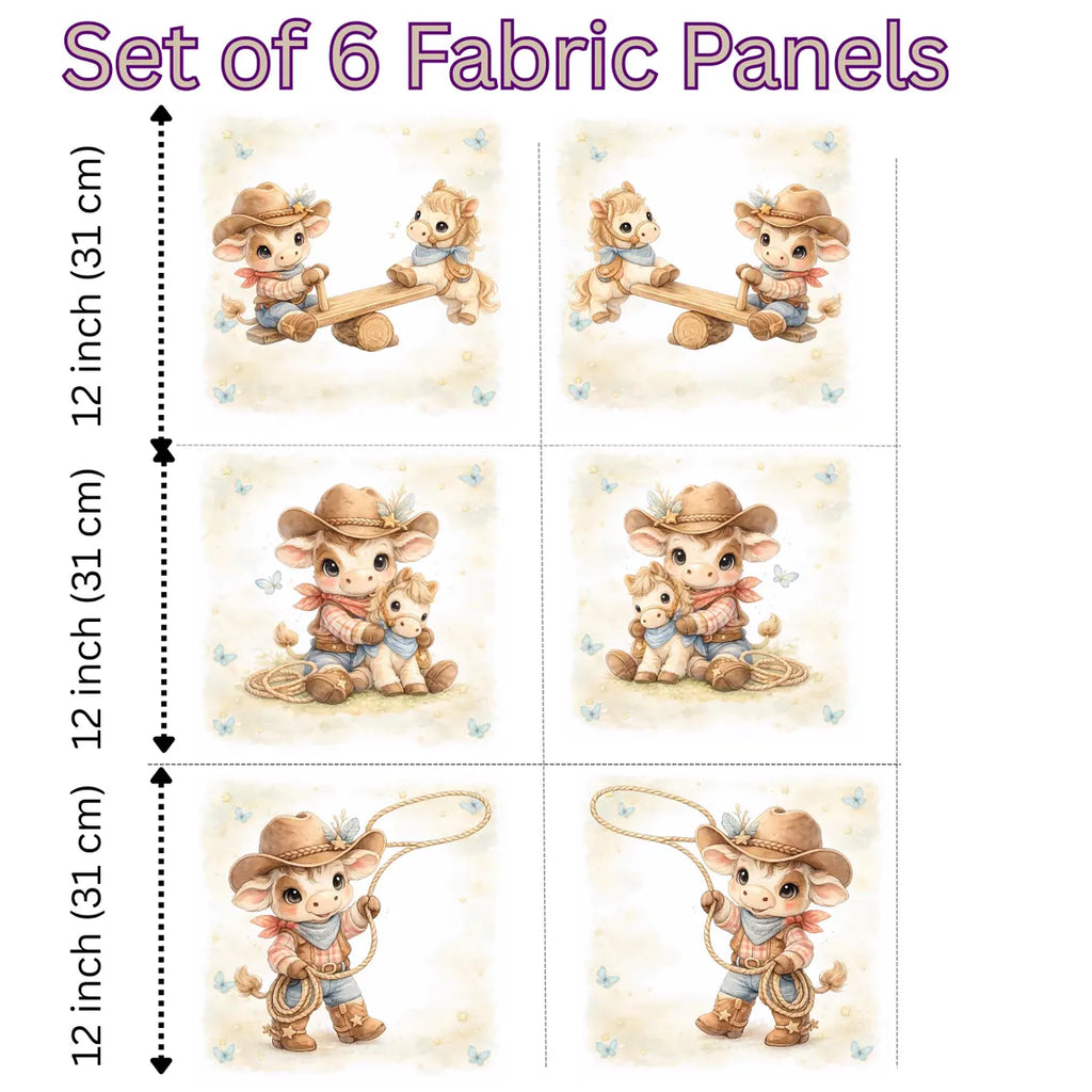 Maison De Flufari TM - Little Cowboy Cotton Fabric Panel for Quilting