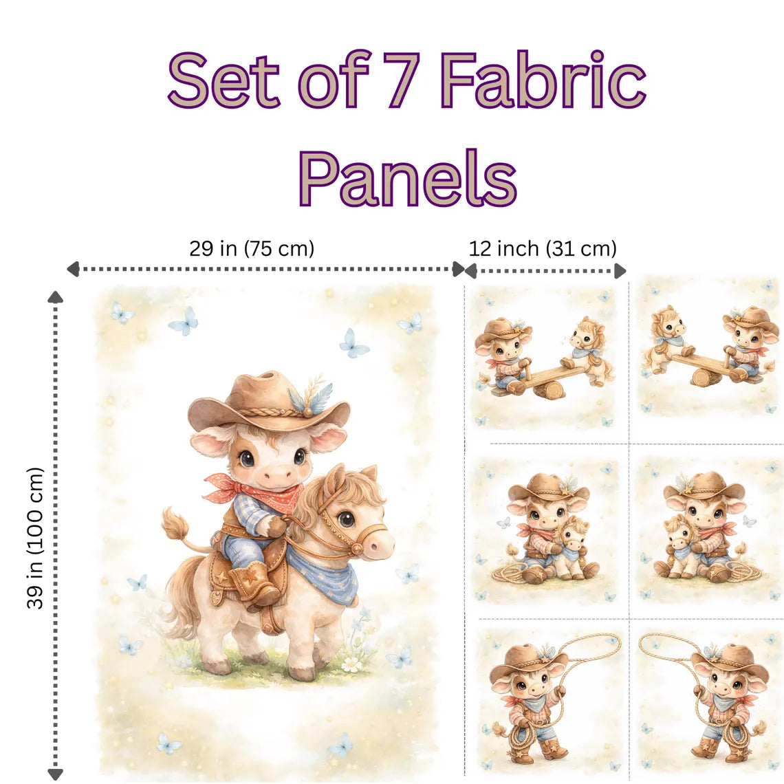 Maison De Flufari TM - Little Cowboy Cotton Fabric Panel for Quilting
