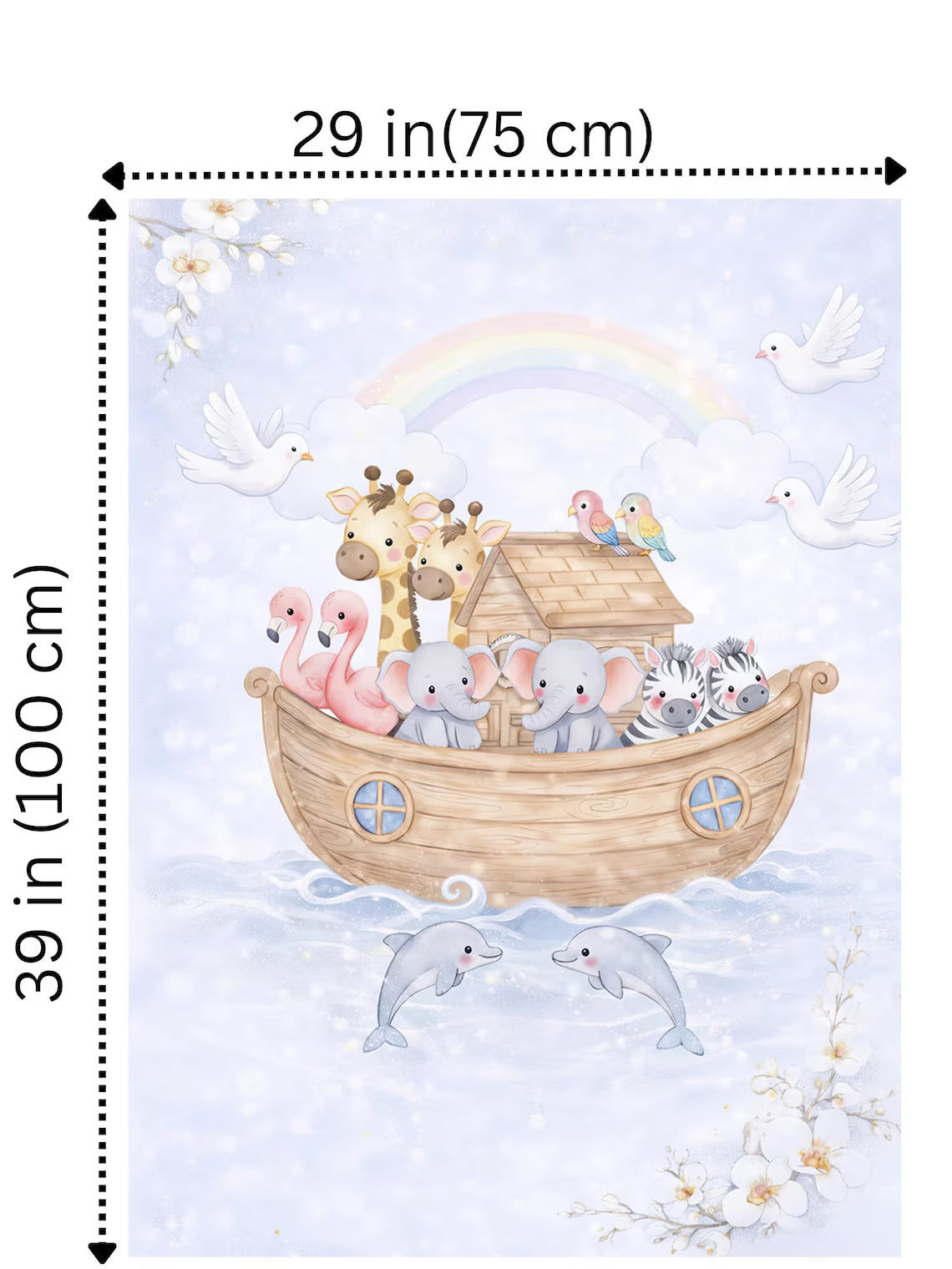 Maison De Flufari TM  - Pastel Blue Noah’s Ark Fabric Panel Set Baby Quilt