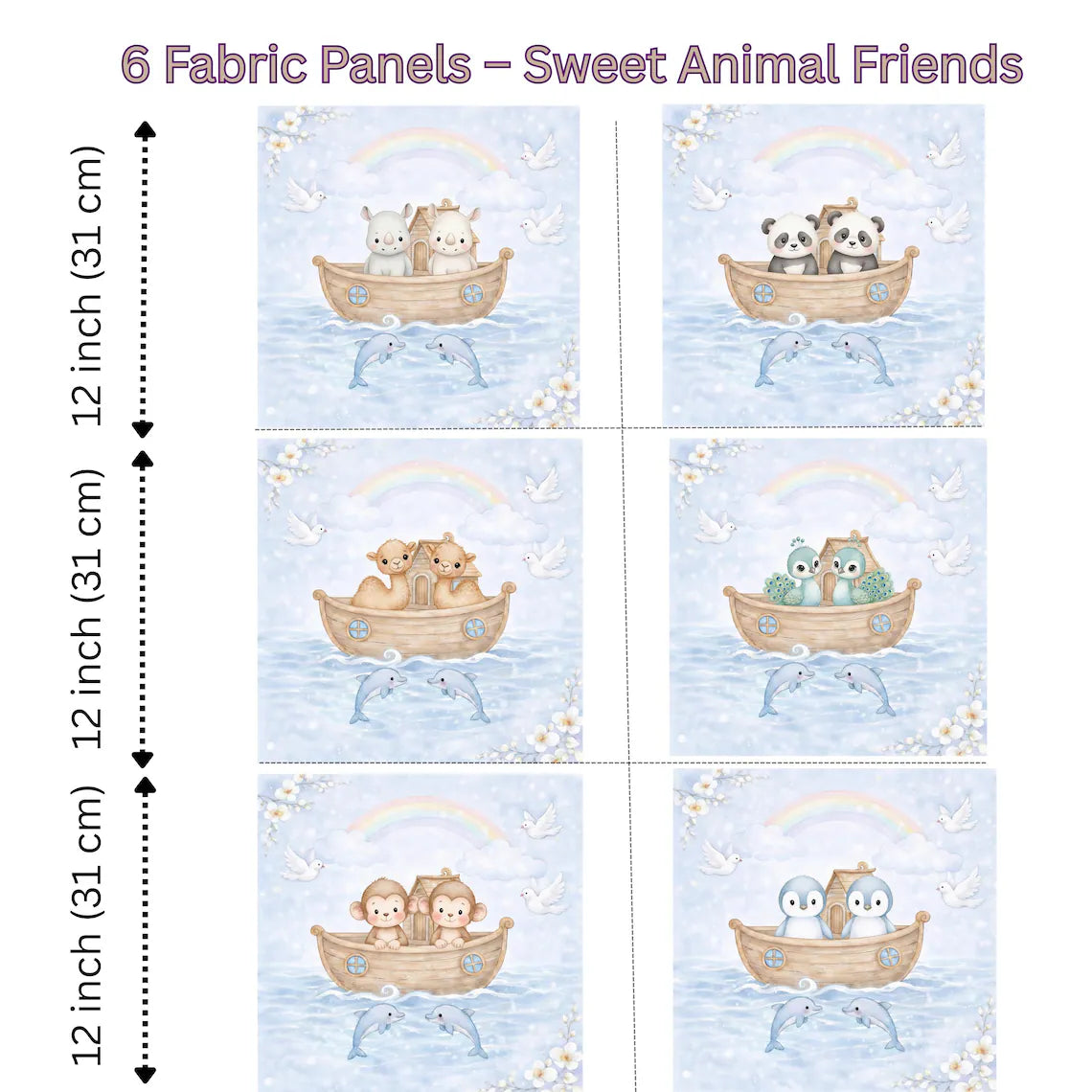 Maison De Flufari TM  - Pastel Blue Noah’s Ark Fabric Panel Set Baby Quilt