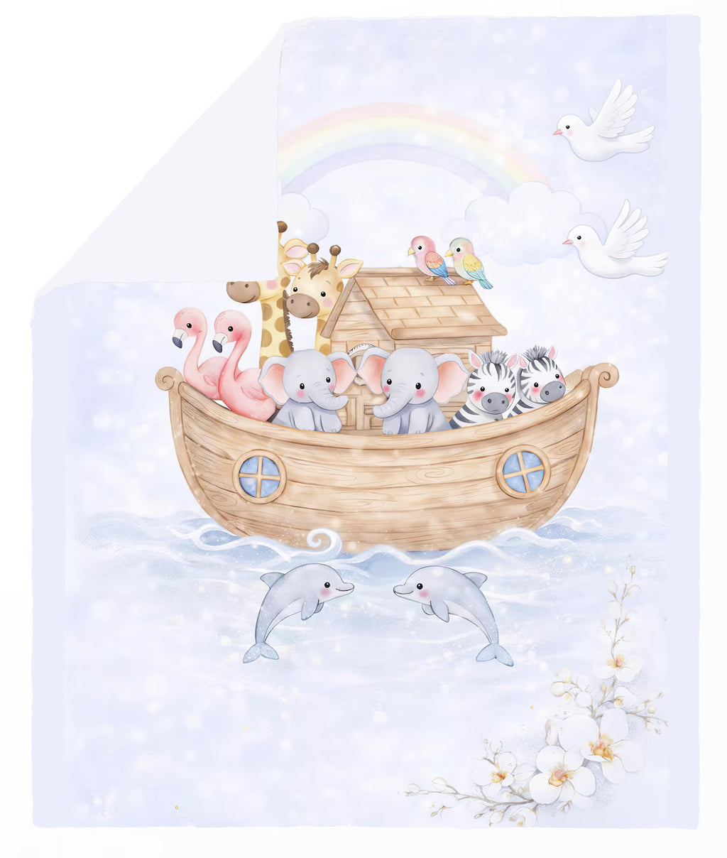 Maison De Flufari TM  - Pastel Blue Noah’s Ark Fabric Panel Set Baby Quilt