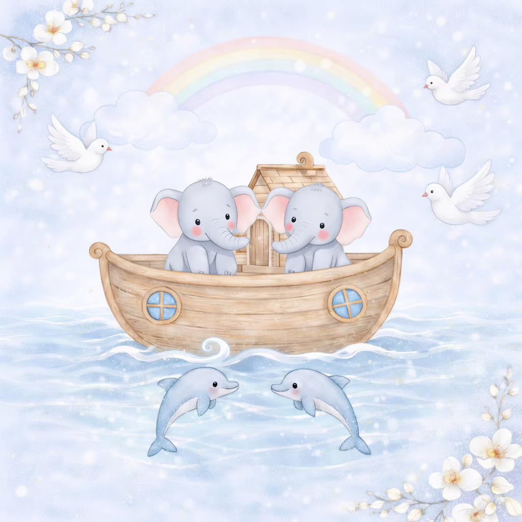 Maison De Flufari TM  - Pastel Blue Noah’s Ark Fabric Panel Set Baby Quilt