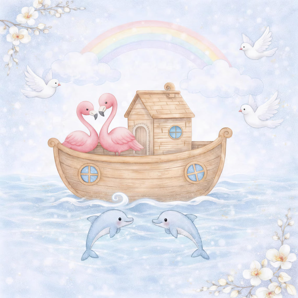 Maison De Flufari TM  - Pastel Blue Noah’s Ark Fabric Panel Set Baby Quilt