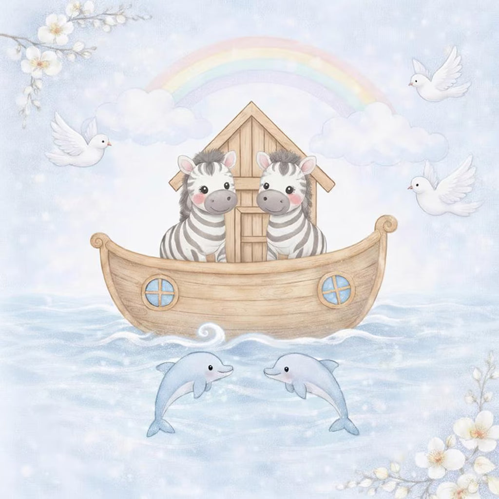 Maison De Flufari TM  - Pastel Blue Noah’s Ark Fabric Panel Set Baby Quilt