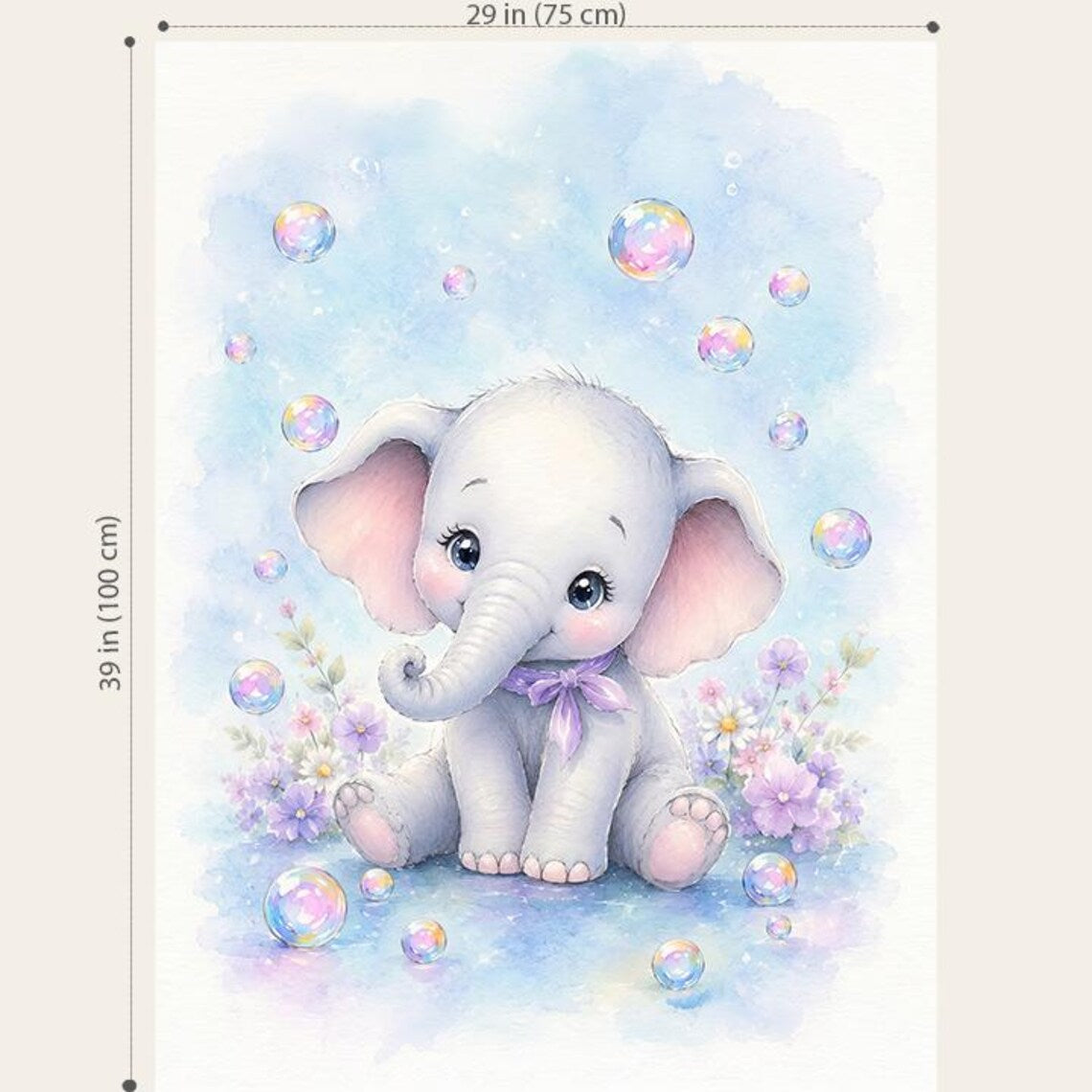 Maison De Flufari TM - Baby Girl Blue Elephant Fabric Panels • 100% Cotton Quilt Panel