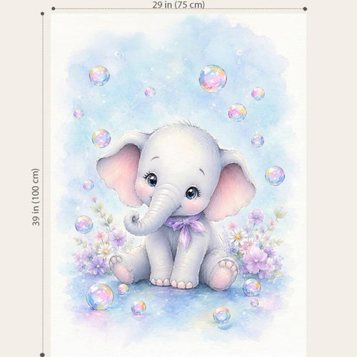 Maison De Flufari TM - Baby Girl Blue Elephant Fabric Panels • 100% Cotton Quilt Panel
