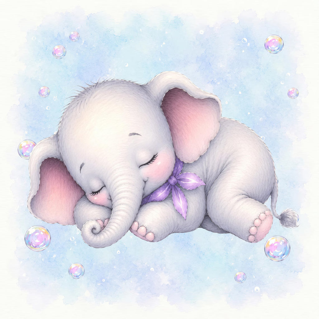 Maison De Flufari TM - Baby Girl Blue Elephant Fabric Panels • 100% Cotton Quilt Panel