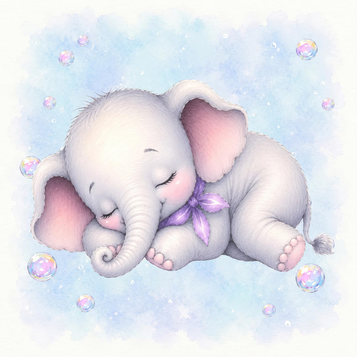 Maison De Flufari TM - Baby Girl Blue Elephant Fabric Panels • 100% Cotton Quilt Panel
