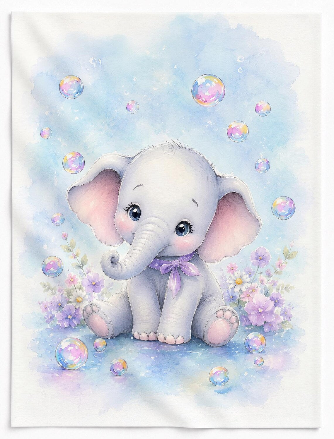 Maison De Flufari TM - Baby Girl Blue Elephant Fabric Panels • 100% Cotton Quilt Panel