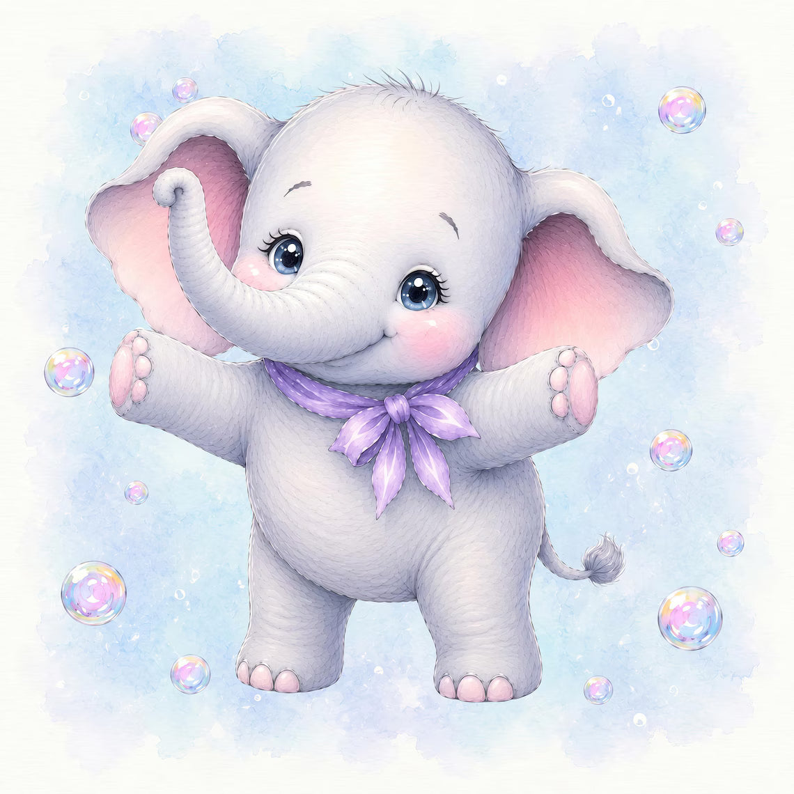 Maison De Flufari TM - Baby Girl Blue Elephant Fabric Panels • 100% Cotton Quilt Panel