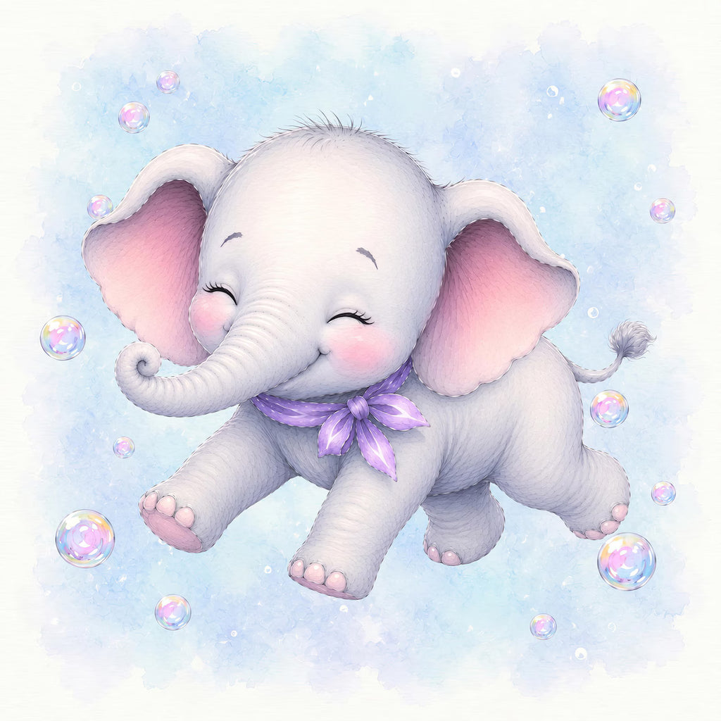 Maison De Flufari TM - Baby Girl Blue Elephant Fabric Panels • 100% Cotton Quilt Panel