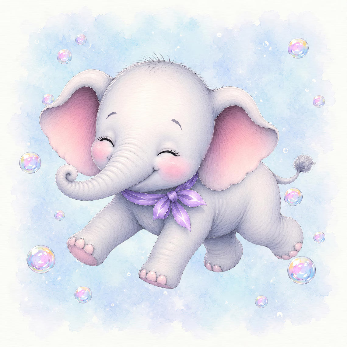 Maison De Flufari TM - Baby Girl Blue Elephant Fabric Panels • 100% Cotton Quilt Panel