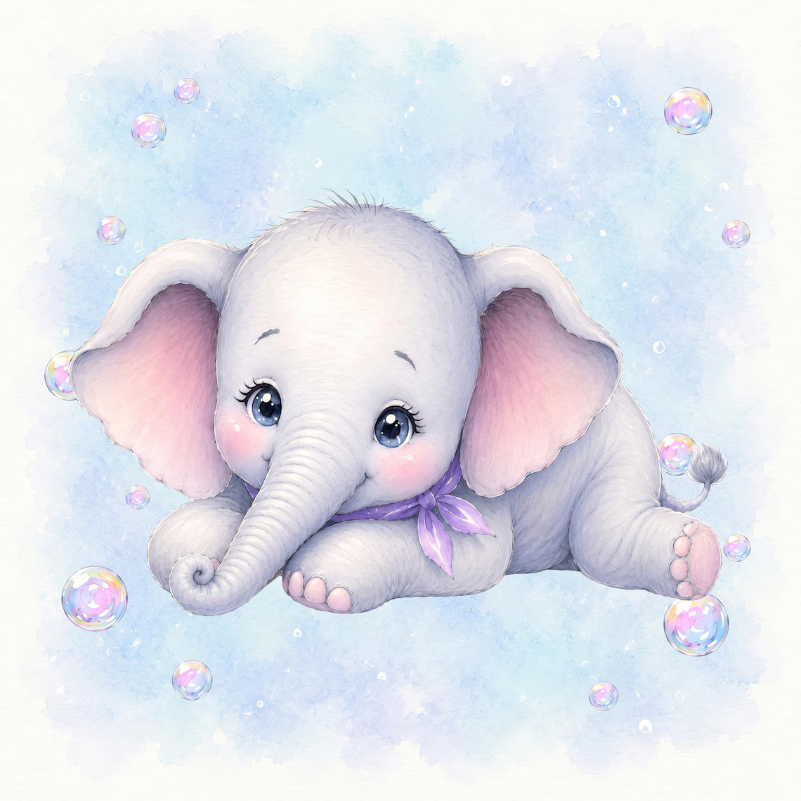 Maison De Flufari TM - Baby Girl Blue Elephant Fabric Panels • 100% Cotton Quilt Panel