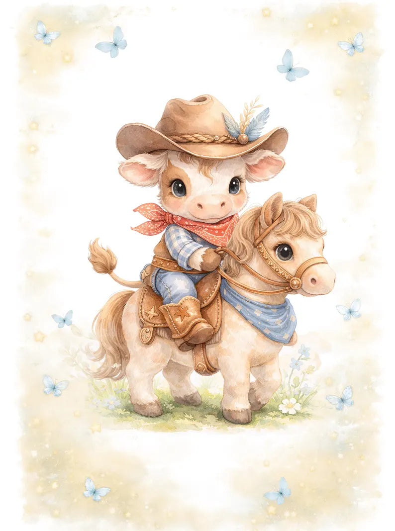 Maison De Flufari TM - Little Cowboy Cotton Fabric Panel for Quilting
