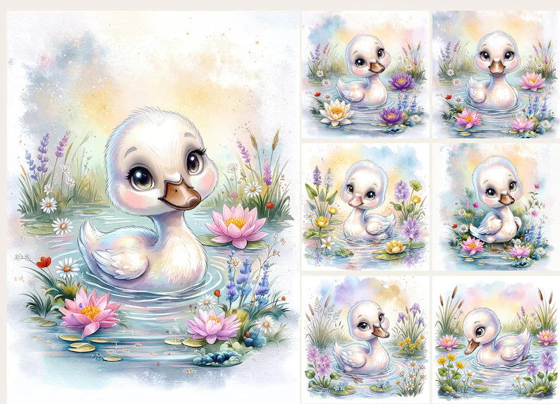 Maison De Flufari TM - Baby Swan - Duckling Fabric Panel for Quilting, Goose Nursery Decor, 100% Cotton
