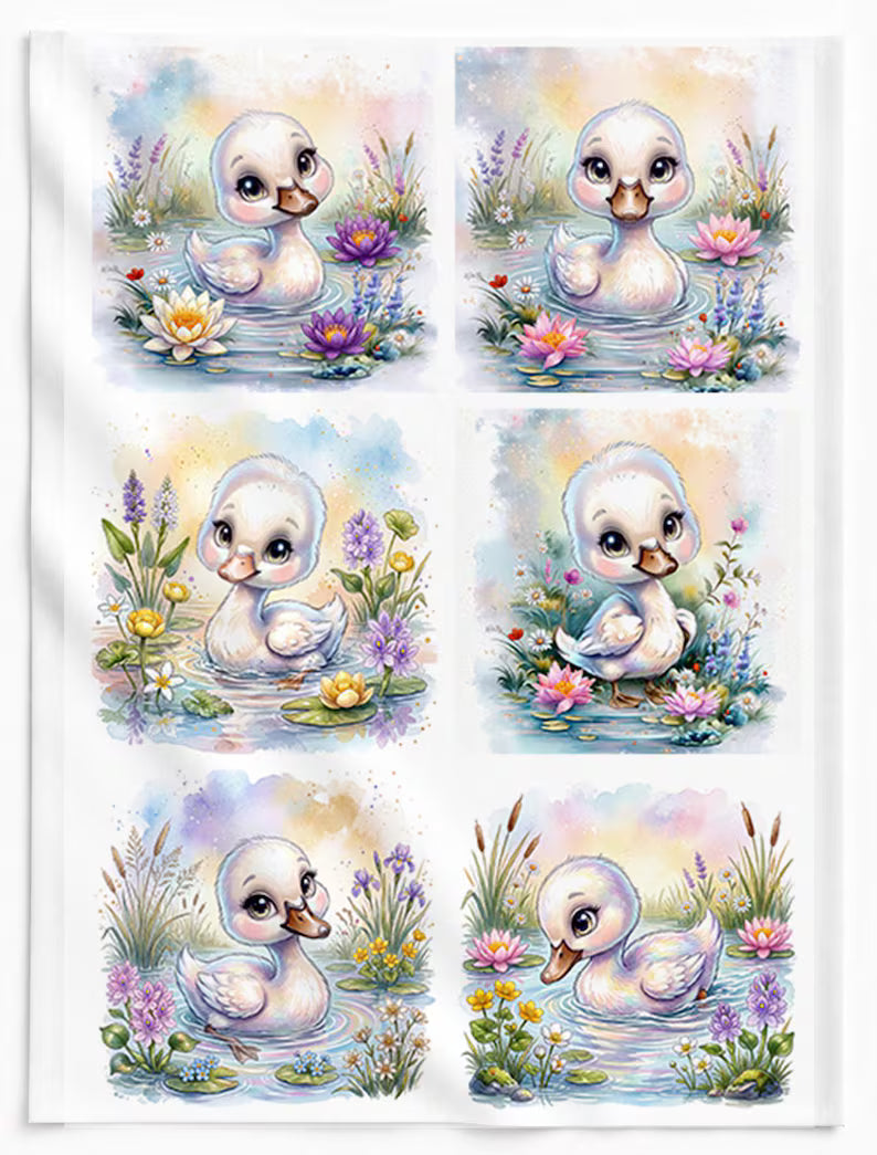 Maison De Flufari TM - Baby Swan - Duckling Fabric Panel for Quilting, Goose Nursery Decor, 100% Cotton