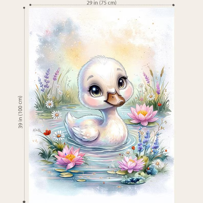 Maison De Flufari TM - Baby Swan - Duckling Fabric Panel for Quilting, Goose Nursery Decor, 100% Cotton