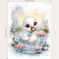Maison De Flufari TM - Baby Swan - Duckling Fabric Panel for Quilting, Goose Nursery Decor, 100% Cotton
