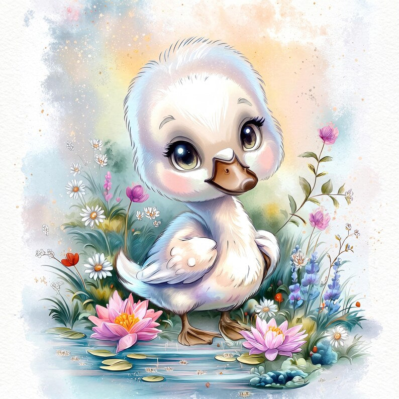 Maison De Flufari TM - Baby Swan - Duckling Fabric Panel for Quilting, Goose Nursery Decor, 100% Cotton