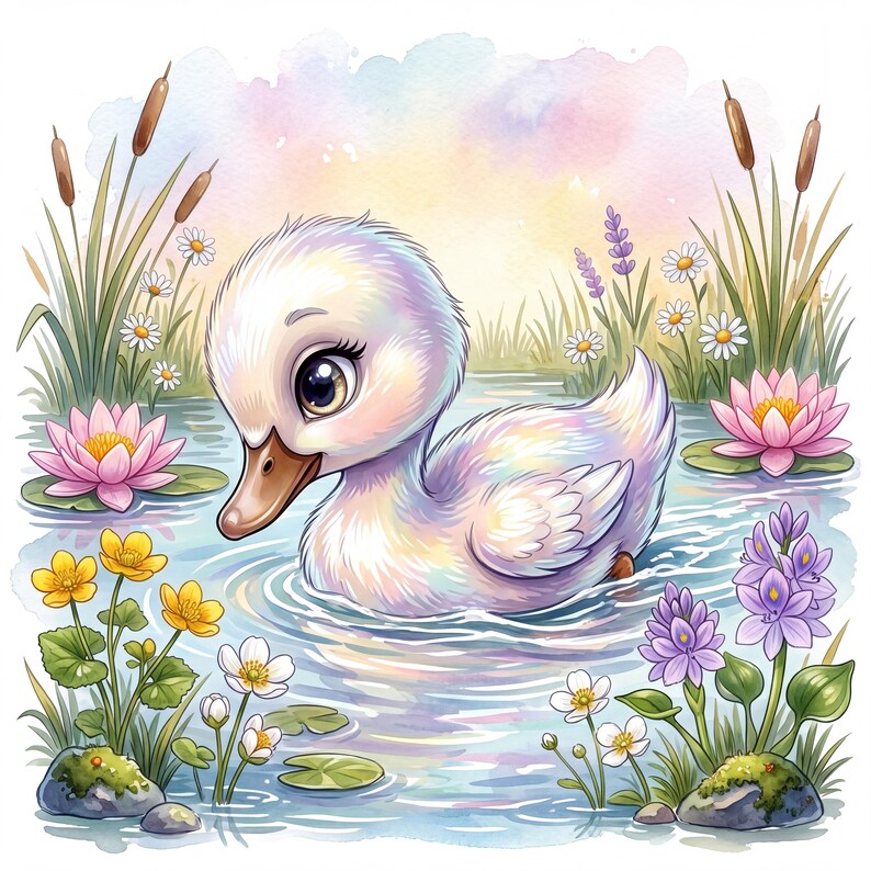 Maison De Flufari TM - Baby Swan - Duckling Fabric Panel for Quilting, Goose Nursery Decor, 100% Cotton
