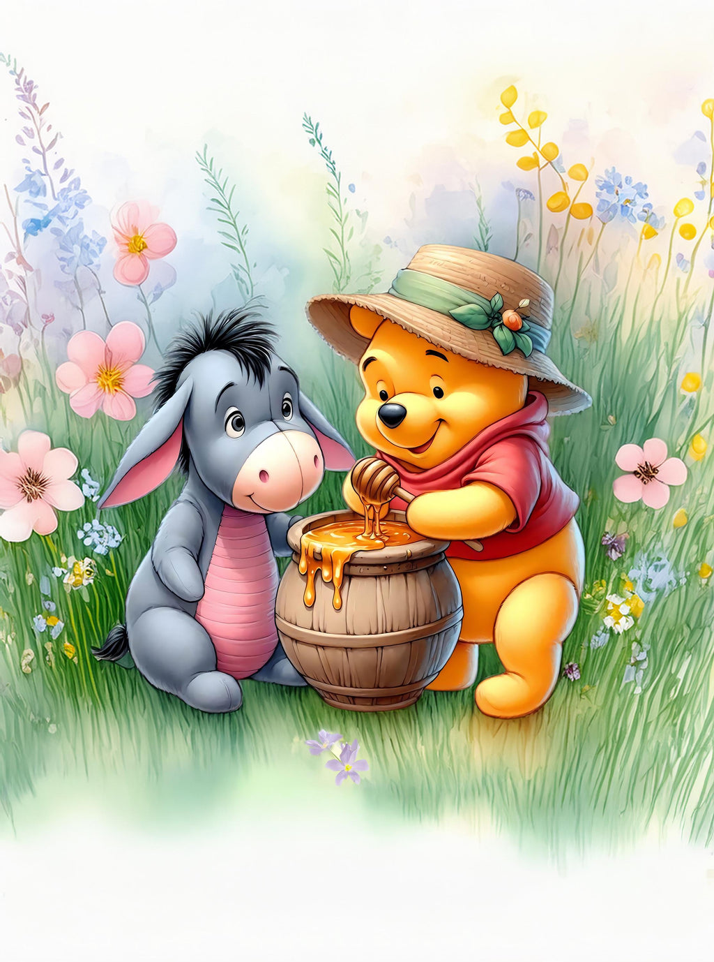 Maison De Flufari TM -Winnie the Pooh & Friends Fabric Panel • 100% Cotton Sateen • Quilting, Sewing & Nursery Decor