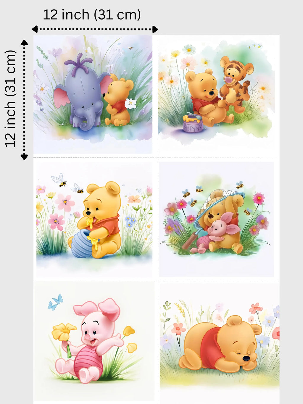 Maison De Flufari TM - Bear and Friends Fabric Panel Set • 6 Unique Designs • 12x12” (31x31 cm) • 100% Cotton Sateen • Quilting, Sewing DIY Projects