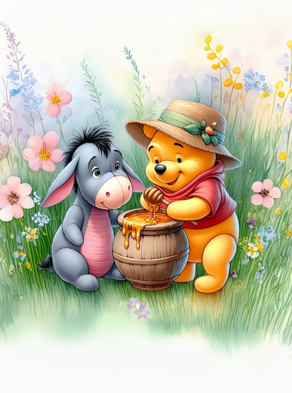 Maison De Flufari TM -Winnie the Pooh & Friends Fabric Panel • 100% Cotton Sateen • Quilting, Sewing & Nursery Decor