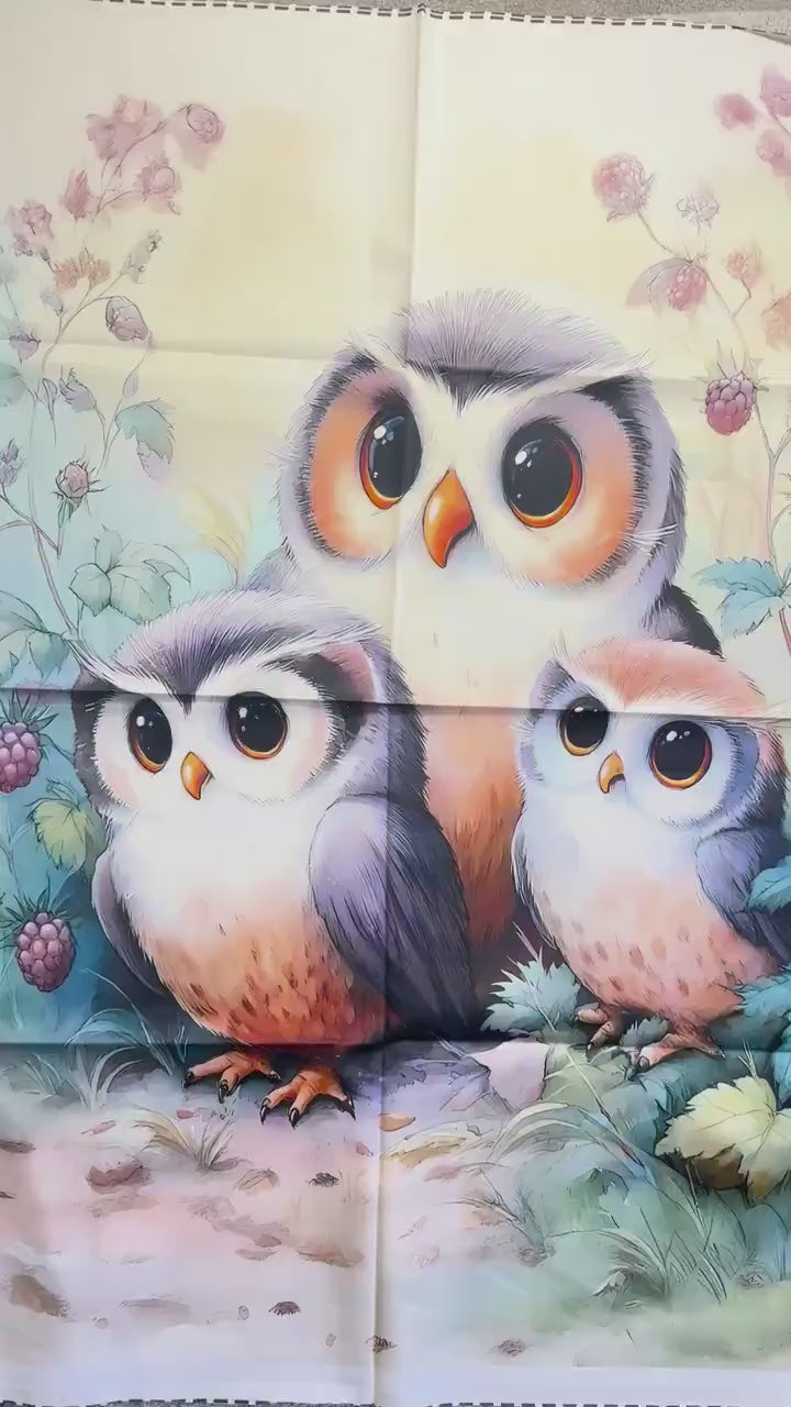 Maison De Flufari TM - Owl Family Cotton Fabric Panel Quilting