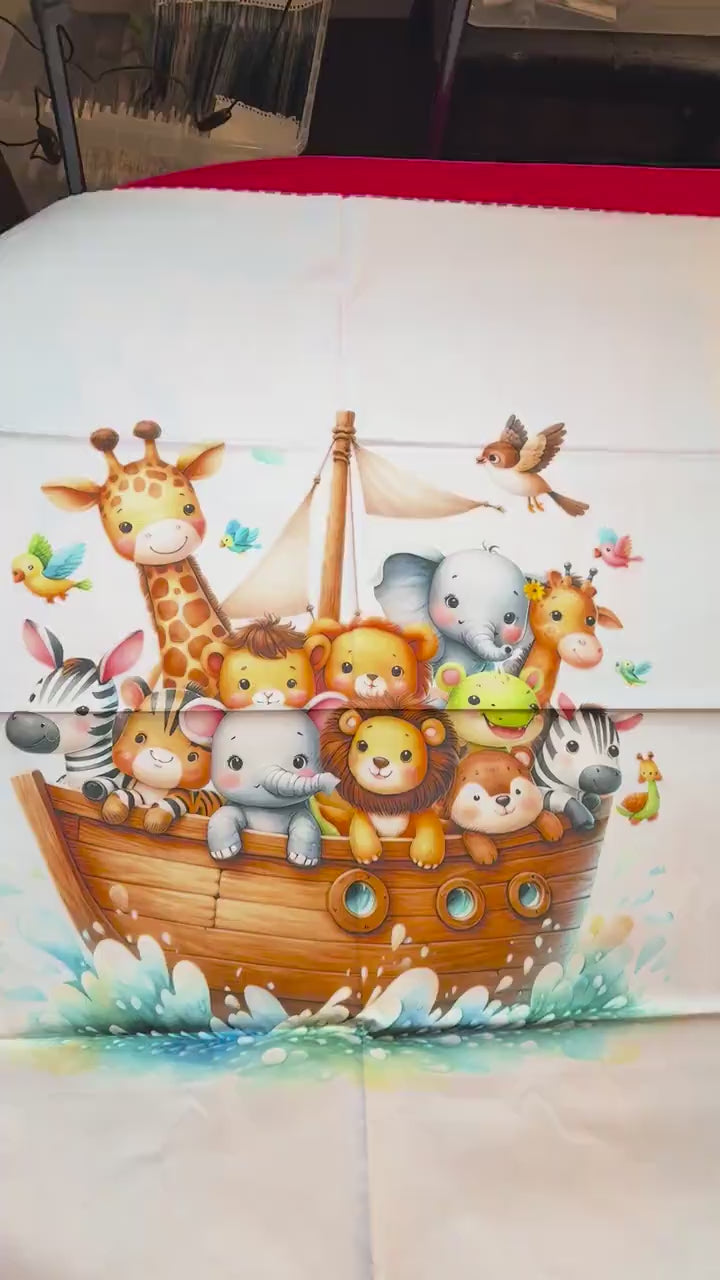 Maison De Flufari TM - Noah Ark Animal Fabric Panel for Quilting