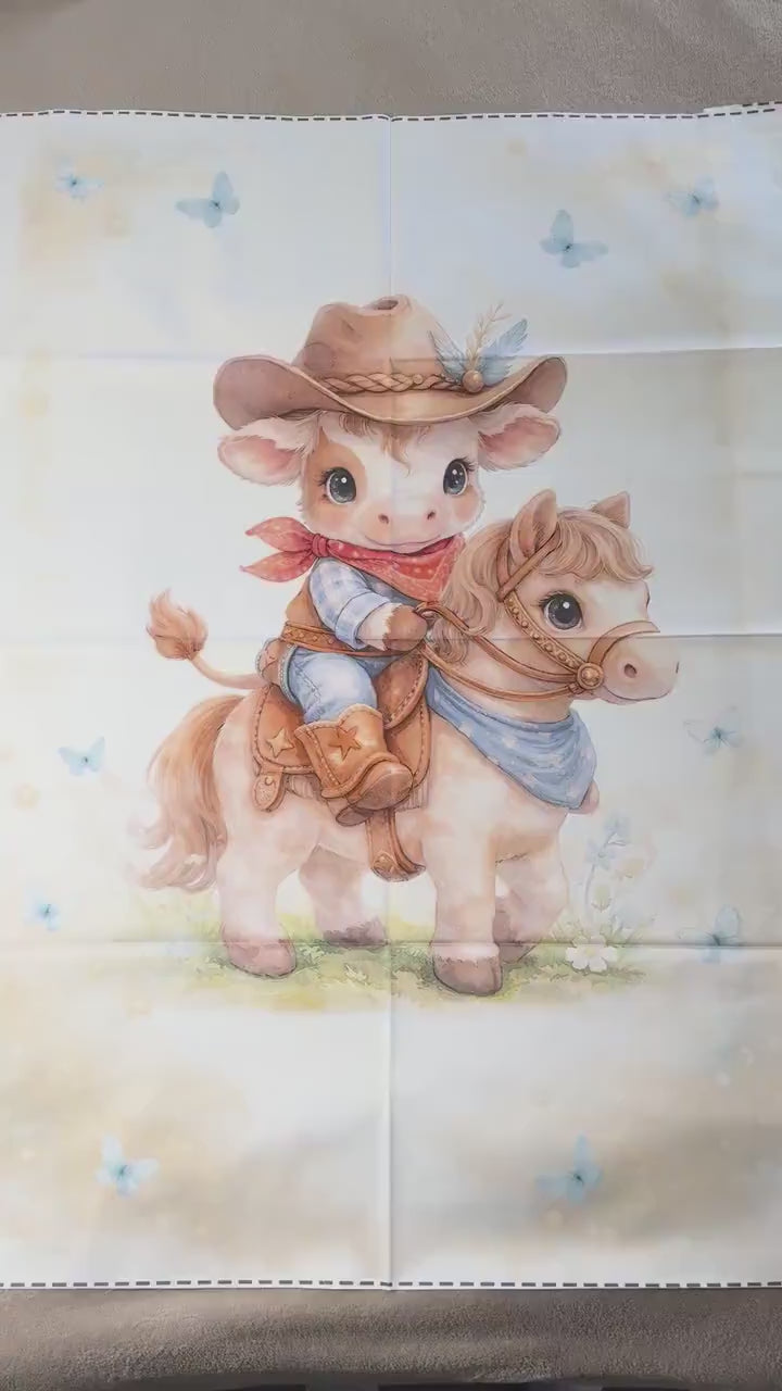 Maison De Flufari TM - Little Cowboy Cotton Fabric Panel for Quilting